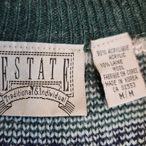 Estate Vintage 90s Sweater Vest Button Front Cardigan Geometric Print Size M - Picture 11 of 11